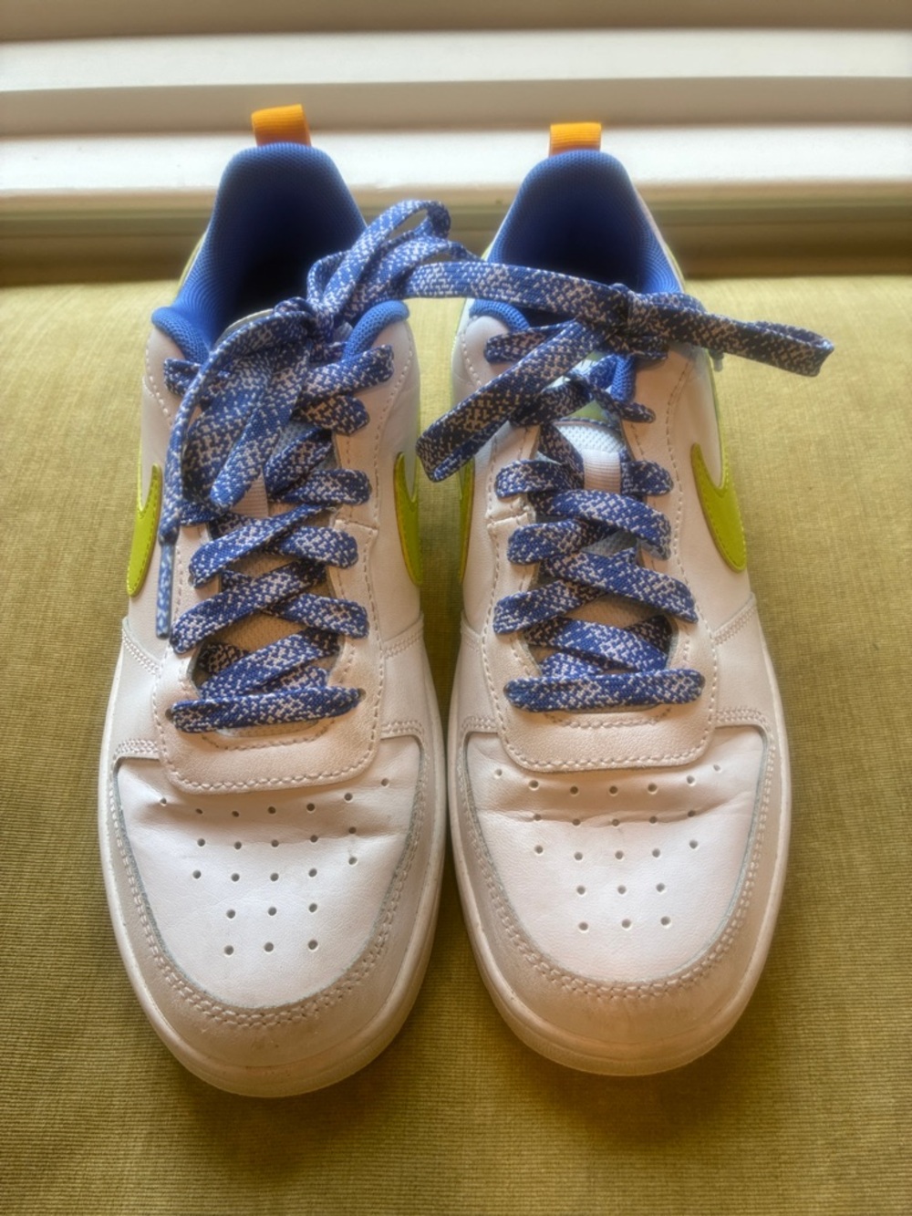 Nike Court Borough Low 2 Sneakers with Blue Laces and Lime Swoosh